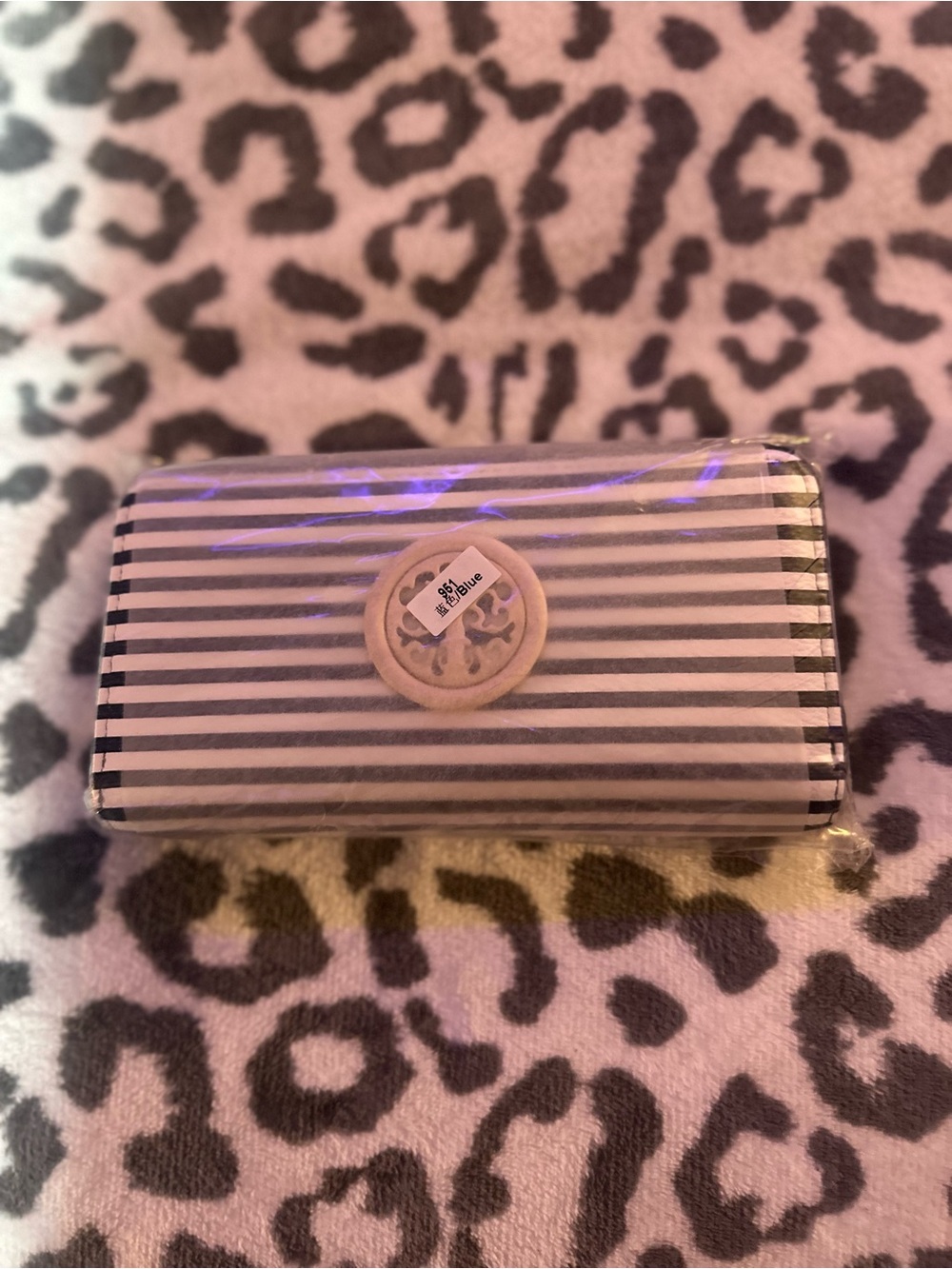 Striped Blue and White Women's Wallet with Logo Accent